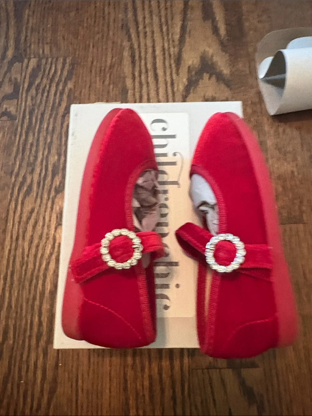 Kids Red Velvet Mary Jane Flats with Crystal Buckle